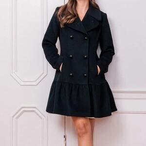 NWT Gal Meets Glam Wool Blend Peacoat Trench Coat Womens Large Classy New $270